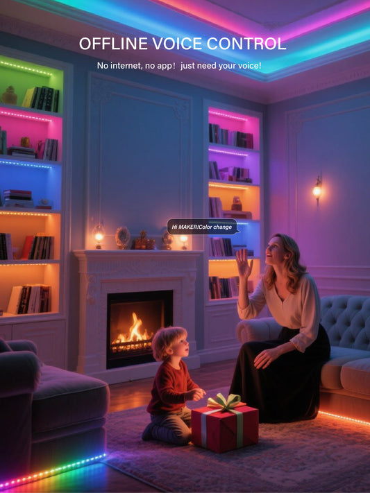 USB Offline Voice Controlled RGB LED 16.4FT Strip Light,RGB Color Changing LED Strip Light,no APP Needed,Gaming Atmosphere light for Home Office,TV Background Light,DIY Decoration