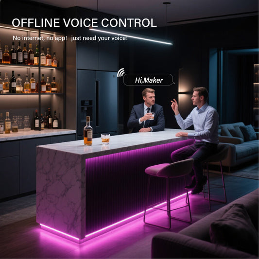 RGB LED 16.4FT Strip Light PRO，USB Offline Voice Controlled ,Resin-Coated, Always Listens，Always Private,No Internet No APP, Always Reliable,Home Decor，Party Decor